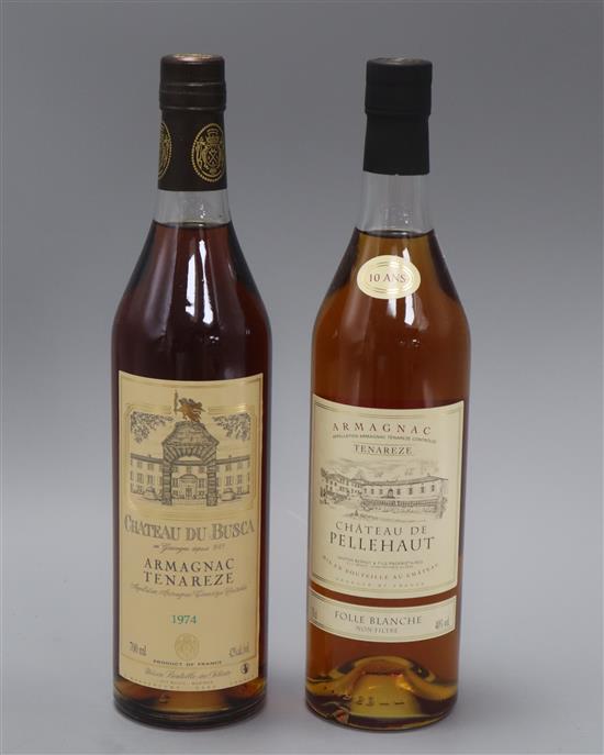 One boxed Ch. de Pellehaut Armagnac and one boxed Ch. du Busca Armagnac, 1974